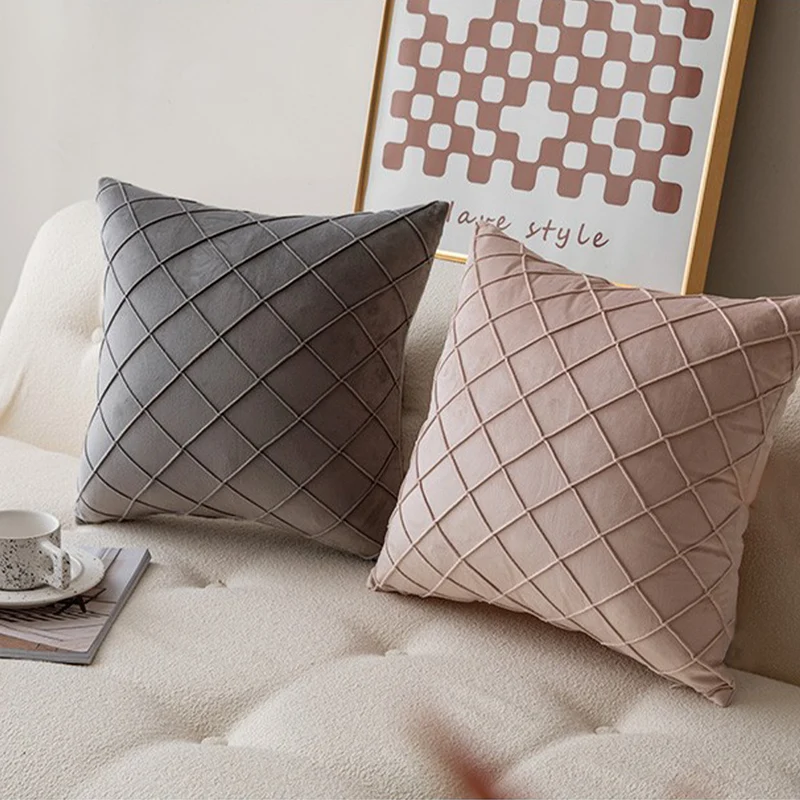 Square decorative cushion cover with raised diamond tufting and microvelvet finish Stornfield