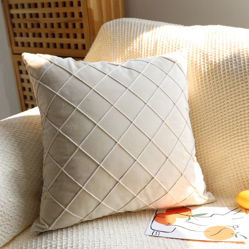 Square decorative cushion cover with raised diamond tufting and microvelvet finish Stornfield