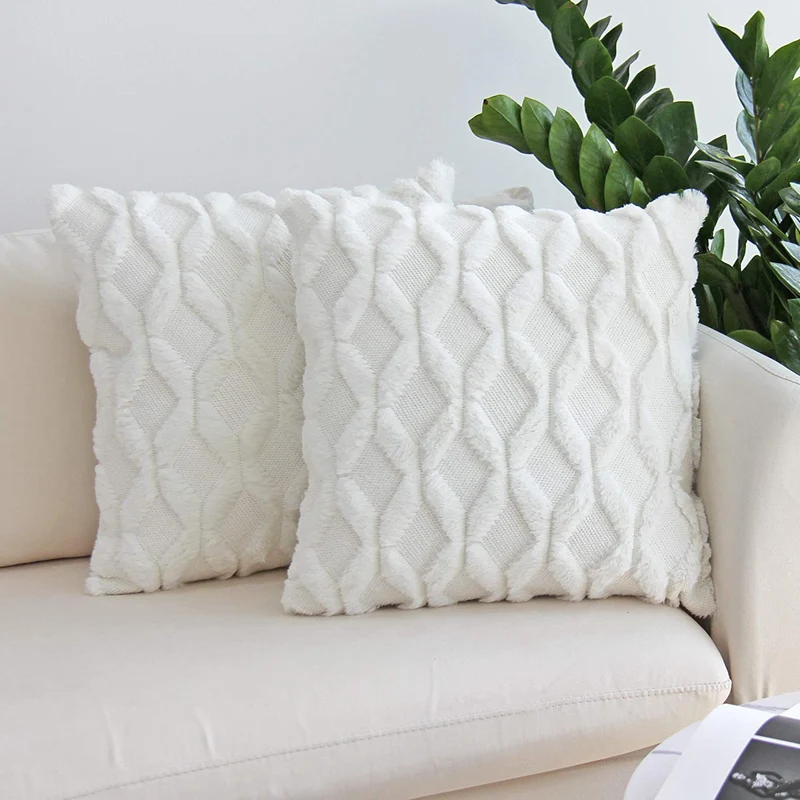 Square decorative cushion cover with three-dimensional honeycomb relief made from soft chenille fibers Stornfield
