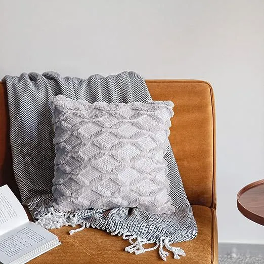 Square decorative cushion cover with three-dimensional honeycomb relief made from soft chenille fibers Stornfield