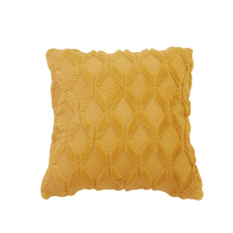 Square decorative cushion cover with three-dimensional honeycomb relief made from soft chenille fibers Stornfield