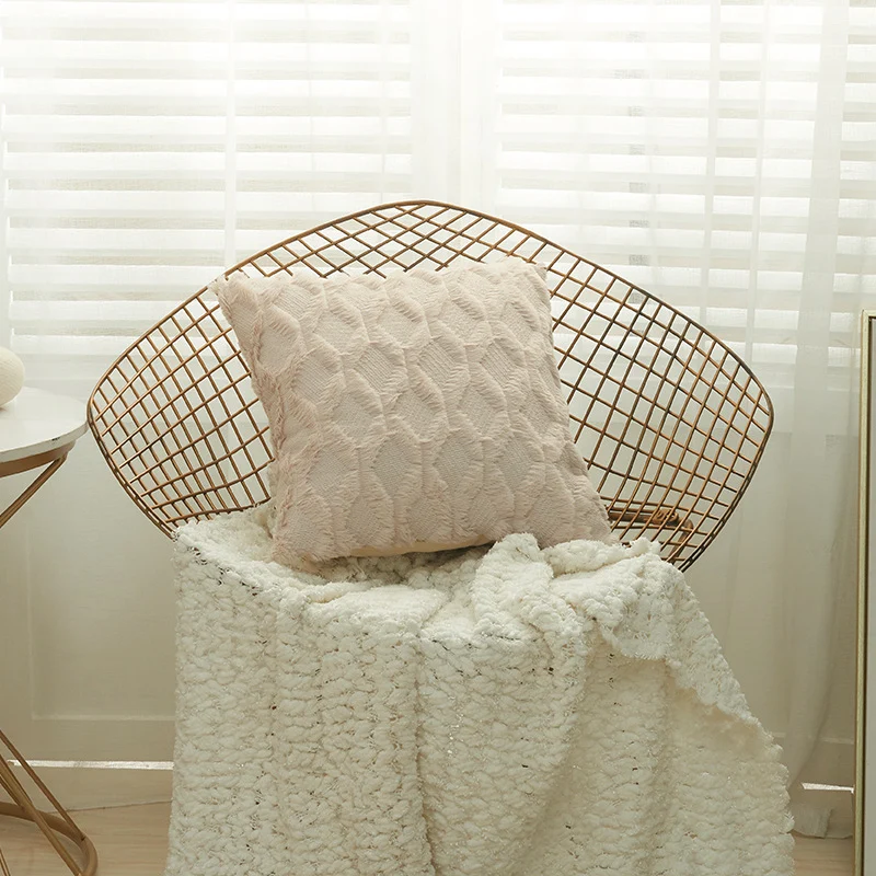 Square decorative cushion cover with three-dimensional honeycomb relief made from soft chenille fibers Stornfield