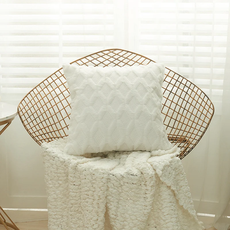 Square decorative cushion cover with three-dimensional honeycomb relief made from soft chenille fibers Stornfield
