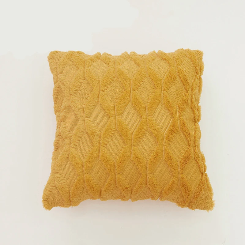 Square decorative cushion cover with three-dimensional honeycomb relief made from soft chenille fibers Stornfield