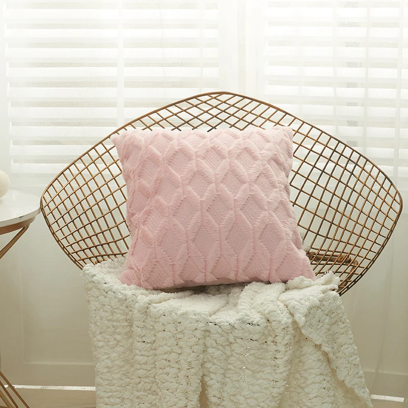 Square decorative cushion cover with three-dimensional honeycomb relief made from soft chenille fibers Stornfield