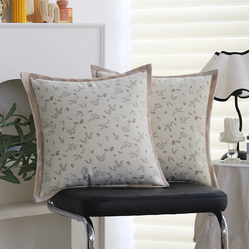 Square decorative cushion cover with subtle floral jacquard texture and elegant piping Stornfield