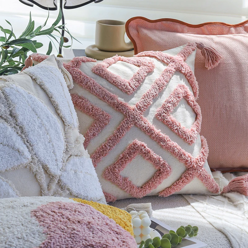 Square decorative cushion cover with wide ruffle and contrasting piping Stornfield