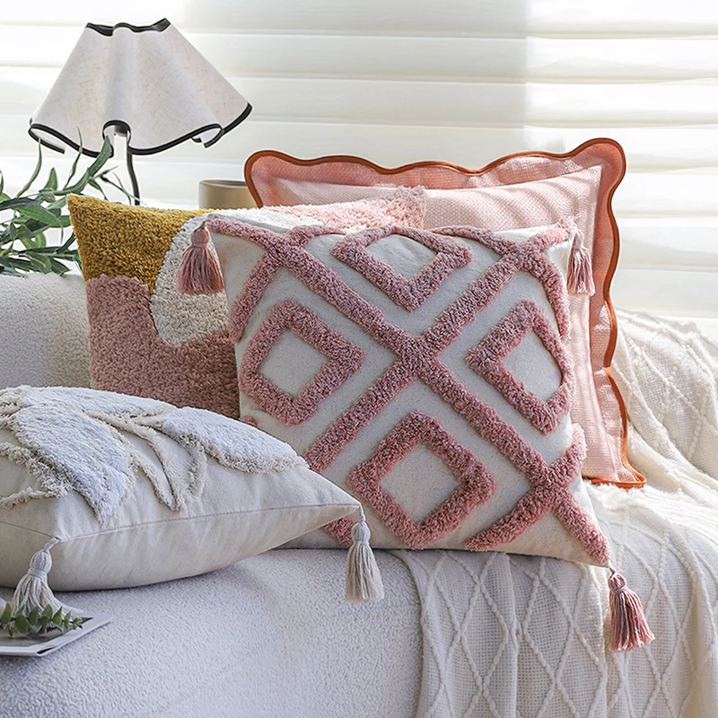 Square decorative cushion cover with wide ruffle and contrasting piping Stornfield