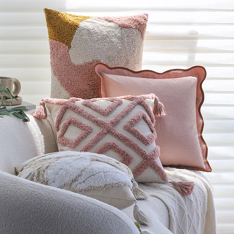 Square decorative cushion cover with wide ruffle and contrasting piping Stornfield