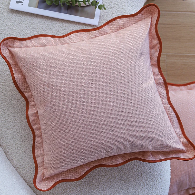 Square decorative cushion cover with wide ruffle and contrasting piping Stornfield