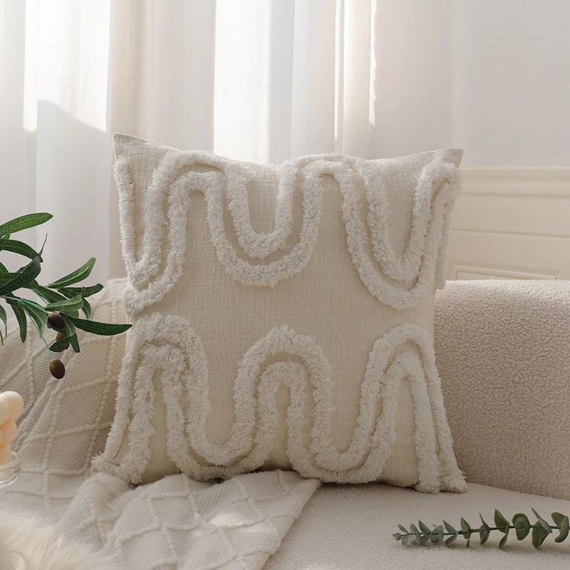 Square decorative pillowcase with 3D chenille wave structure and soft cotton blend Stornfield