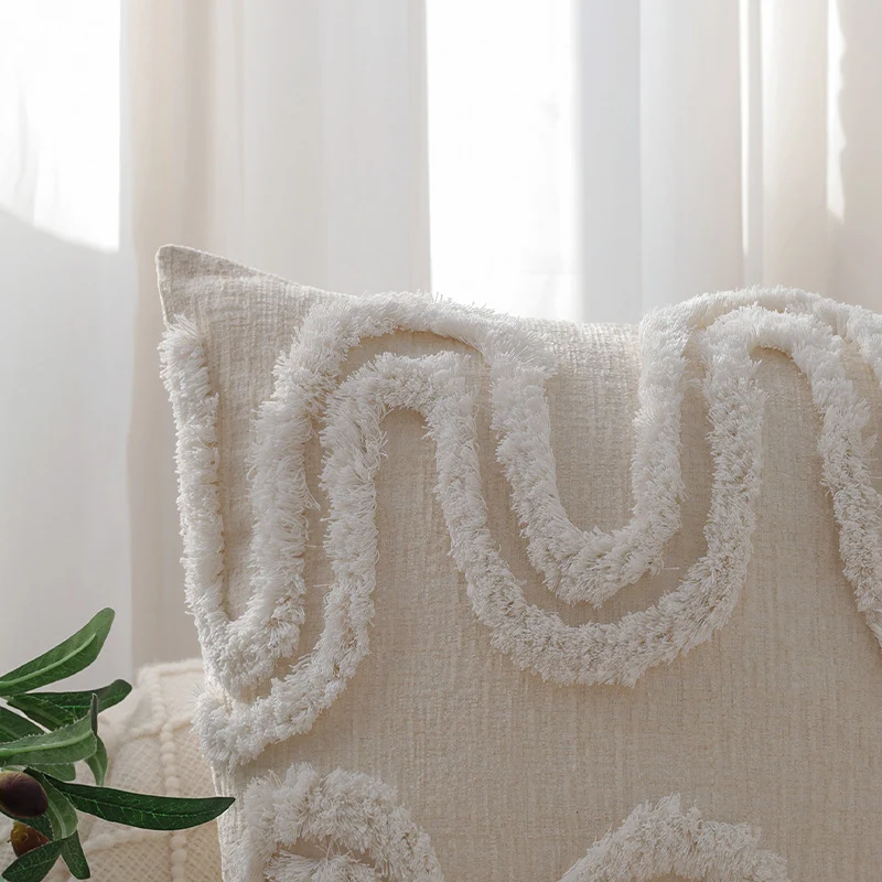 Square decorative pillowcase with 3D chenille wave structure and soft cotton blend Stornfield