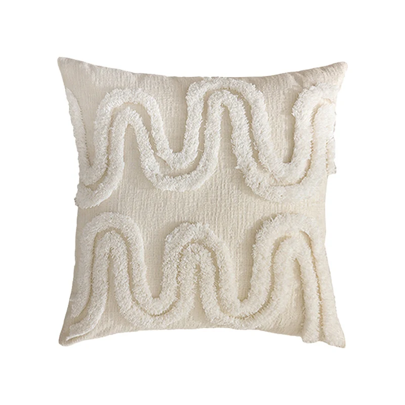 Square decorative pillowcase with 3D chenille wave structure and soft cotton blend Stornfield