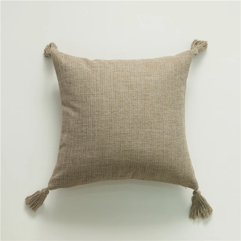 Square decorative cushion cover in linen look with corner tassels Stornfield