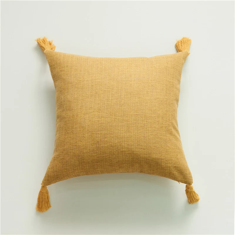 Square decorative cushion cover in linen look with corner tassels Stornfield
