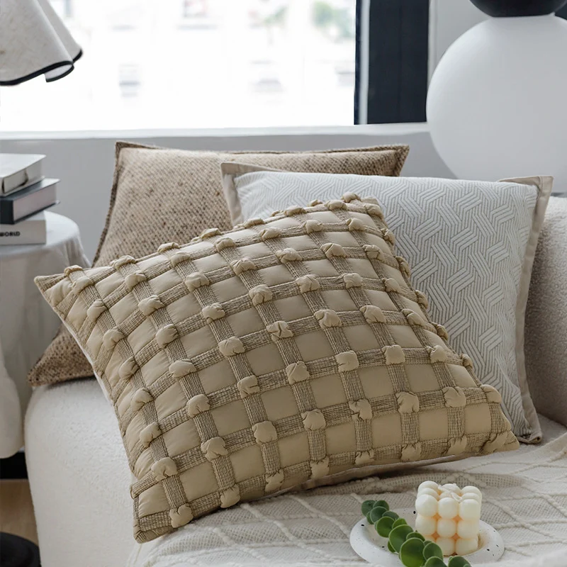 Square decorative cushion cover in coarse woven linen look with fine piping Stornfield