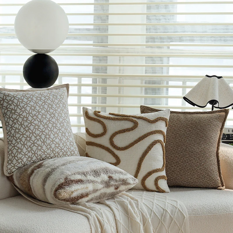 Square decorative cushion cover in coarse woven linen look with fine piping Stornfield