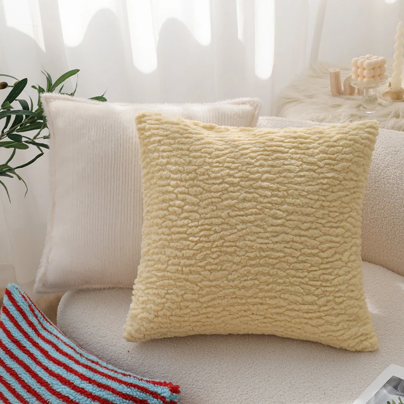 Square decorative cushion cover in striped teddy bouclé look with soft micro plush Stornfield