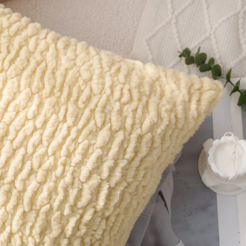 Square decorative cushion cover in striped teddy bouclé look with soft micro plush Stornfield