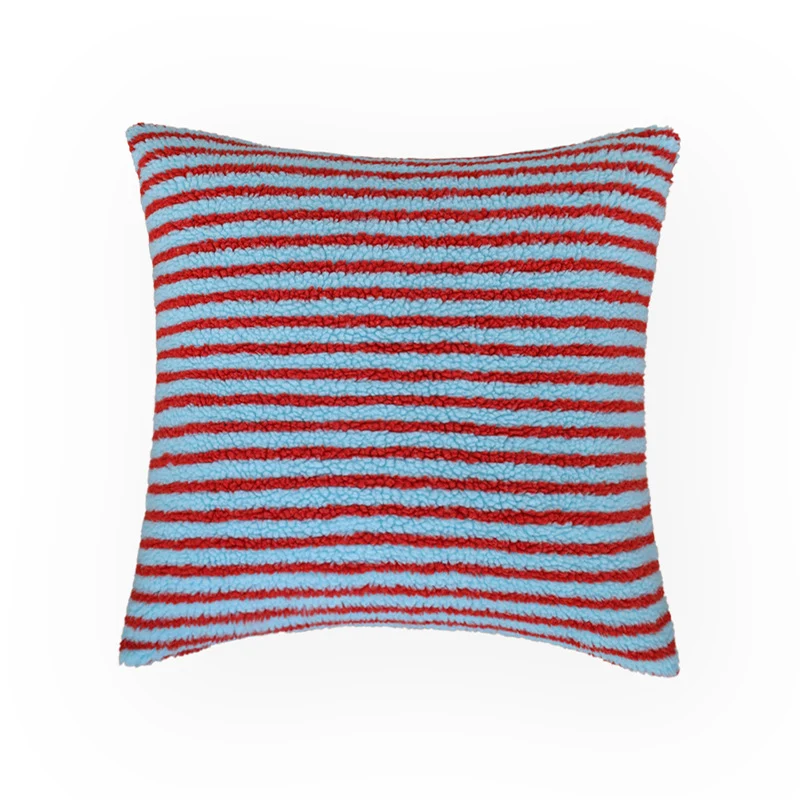 Square decorative cushion cover in striped teddy bouclé look with soft micro plush Stornfield