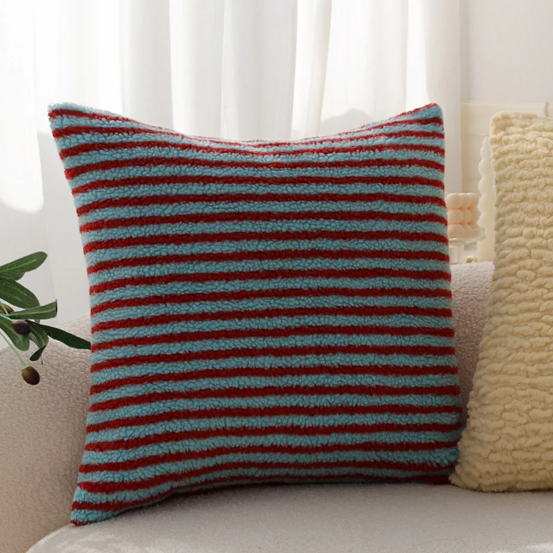 Square decorative cushion cover in striped teddy bouclé look with soft micro plush Stornfield