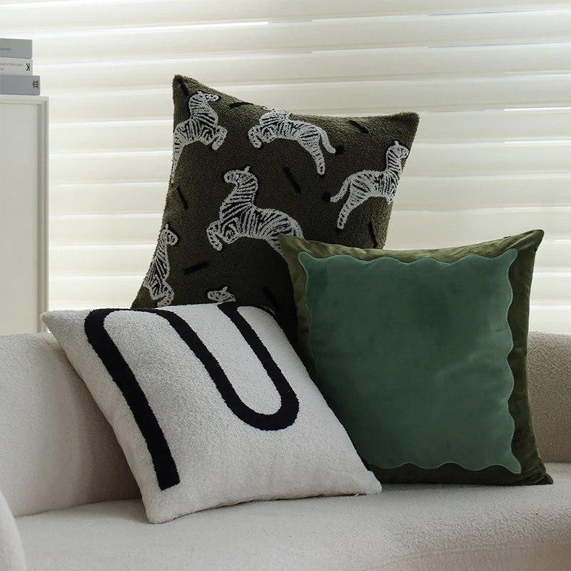 Square decorative cushion cover in teddy bouclé with raised zebra tuft appliqué Stornfield