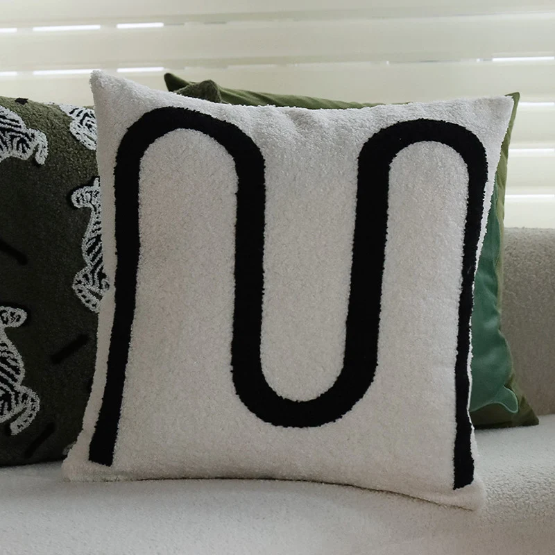 Square decorative cushion cover in teddy bouclé with raised zebra tuft appliqué Stornfield