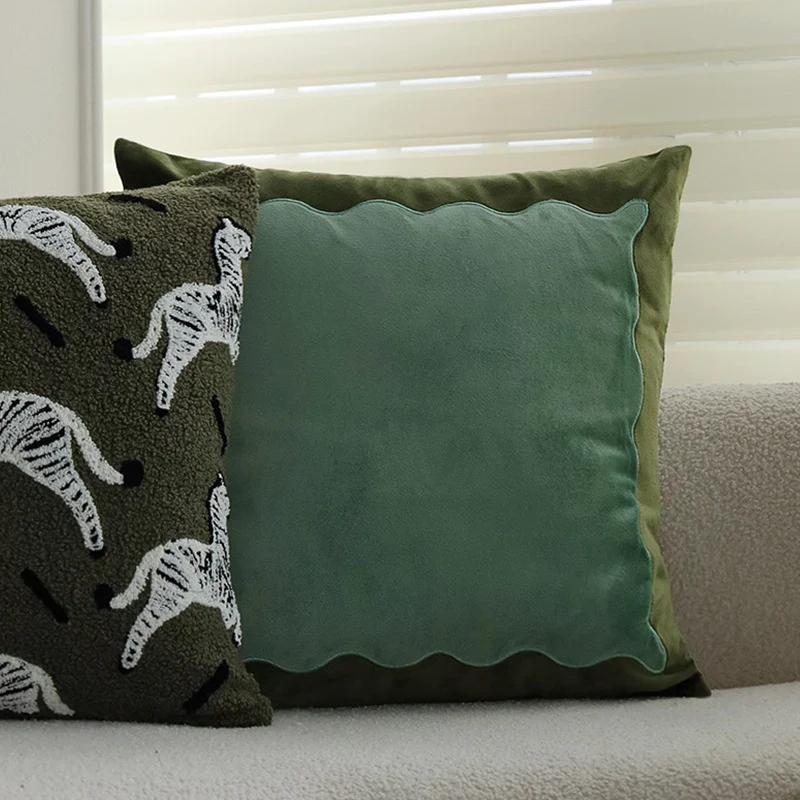 Square decorative cushion cover in teddy bouclé with raised zebra tuft appliqué Stornfield