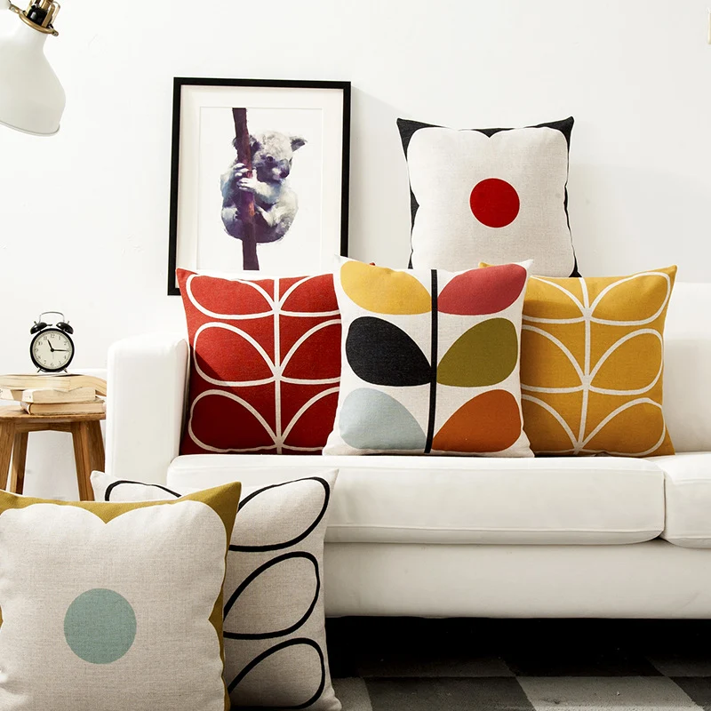 Square decorative pillow cover in retro Scandi style with central dot motif Stornfield
