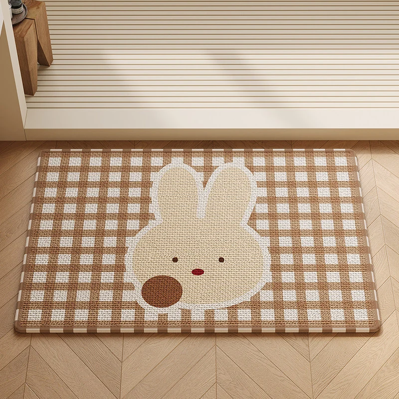 Woven Absorbent Low-Profile Entrance Doormat with Cute Bunny Illustration