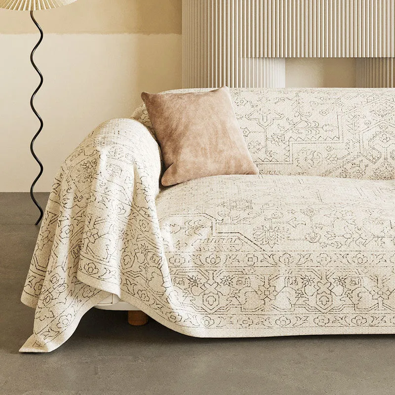 Vintage-Inspired Linen-Blend Reversible Sofa Throw Slipcover
