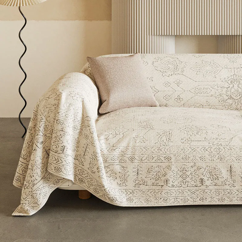 Vintage-Inspired Linen-Blend Reversible Sofa Throw Slipcover