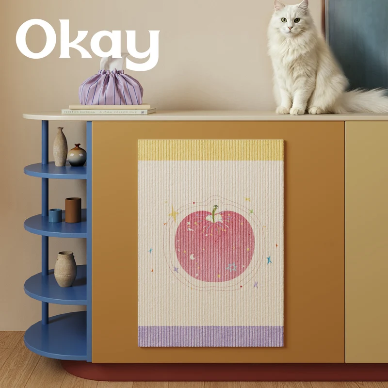 Vertical Ribbed Microfiber Cabinet Front Absorbent Mat with Apple & Swallow Illustration