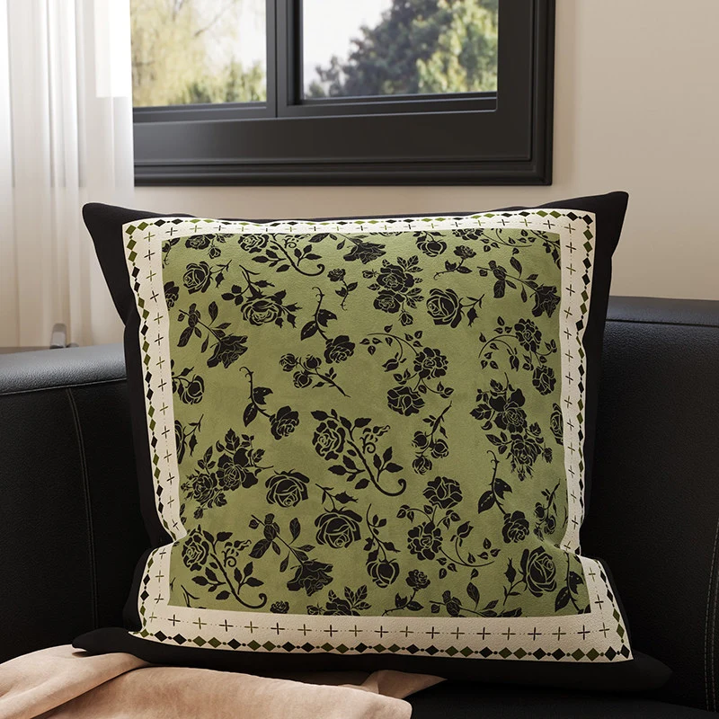 Velvet Bamboo Leaf Square Throw Pillow Cover with Hidden Zipper