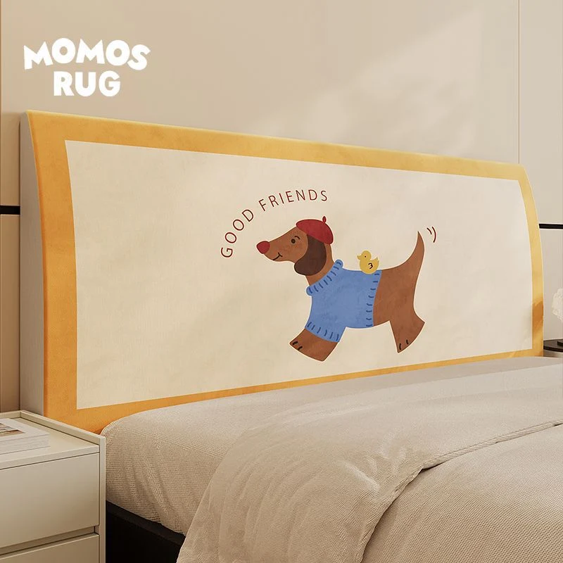 Upholstered Headboard Protector Cover with Cartoon Dog Suede-Look Finish