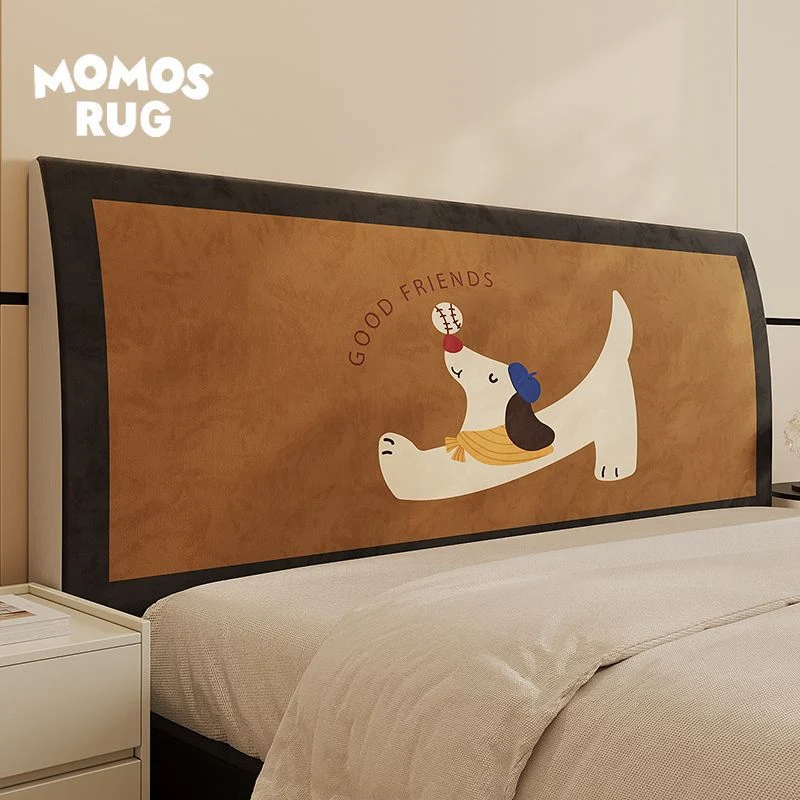 Upholstered Headboard Protector Cover with Cartoon Dog Suede-Look Finish