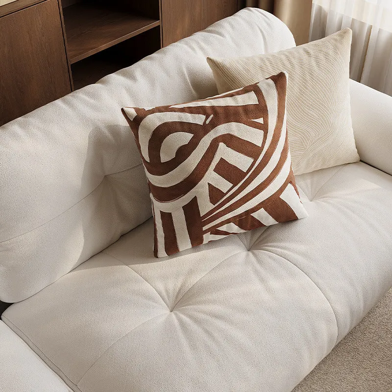 Textured Wavy Embroidered Linen-Cotton Throw Pillow Cover