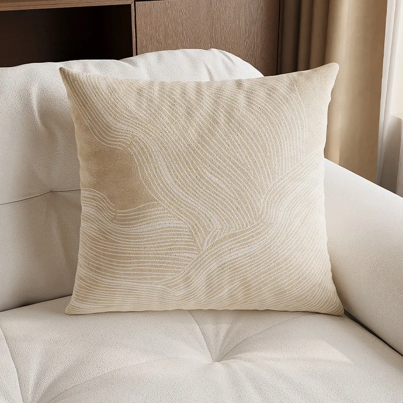 Textured Wavy Embroidered Linen-Cotton Throw Pillow Cover