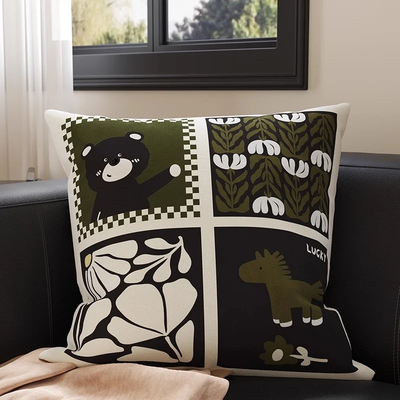 Square Velvet Accent Pillow Cover with Vintage Botanical Tapestry Print and Contrast Border