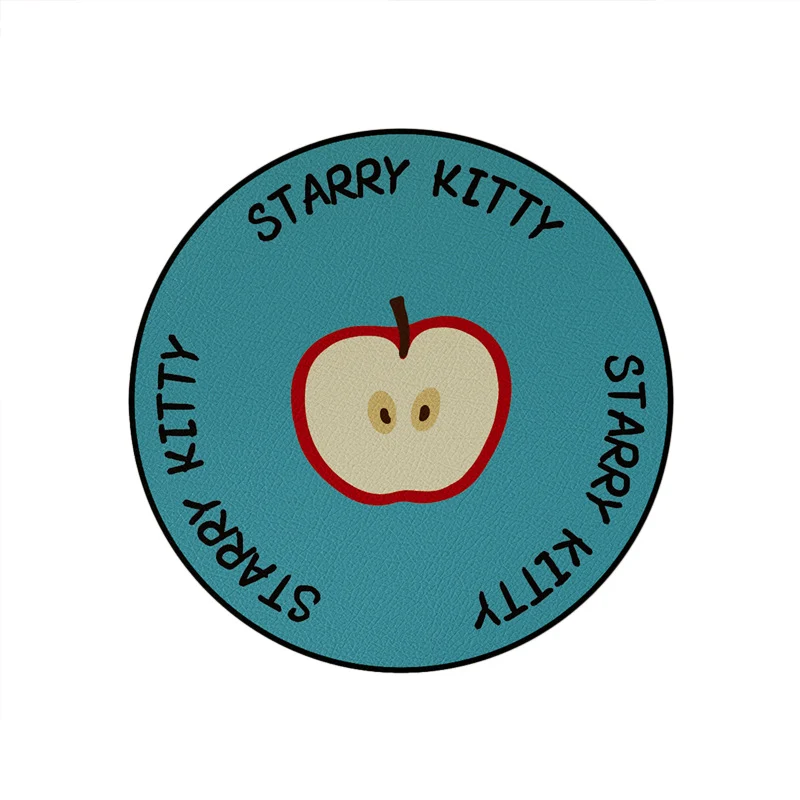 Round Non-Slip PU Leather Drink Coaster with Cute Cat Holding Star Illustration