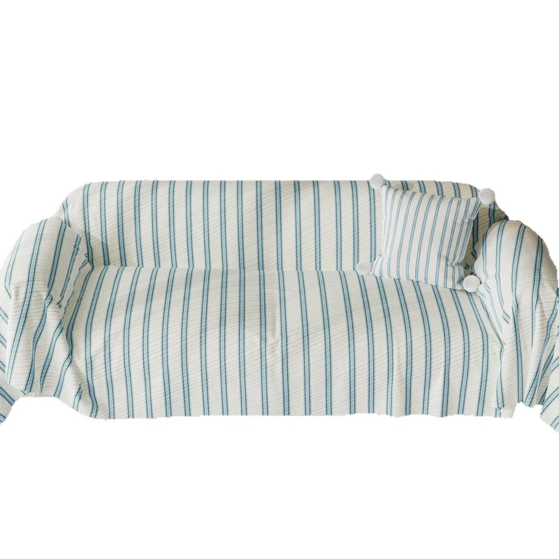 Quilted Striped Reversible Sofa Slipcover with Pom-Pom Accent Pillow