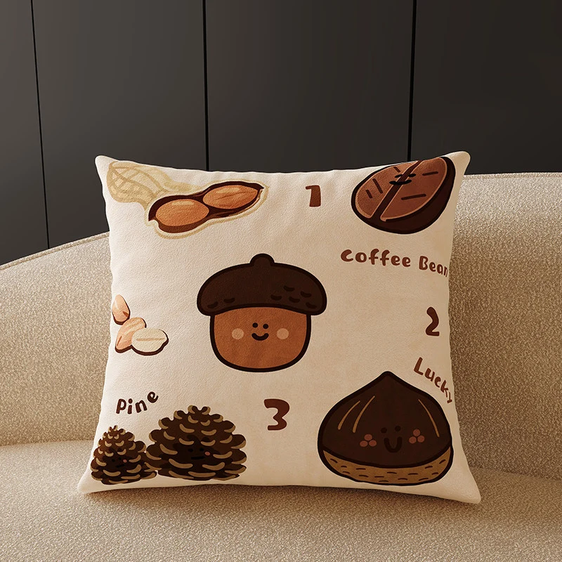 Plush Velvet Decorative Square Throw Pillow Cover with Cartoon Dog Family Illustration and Hidden Zipper