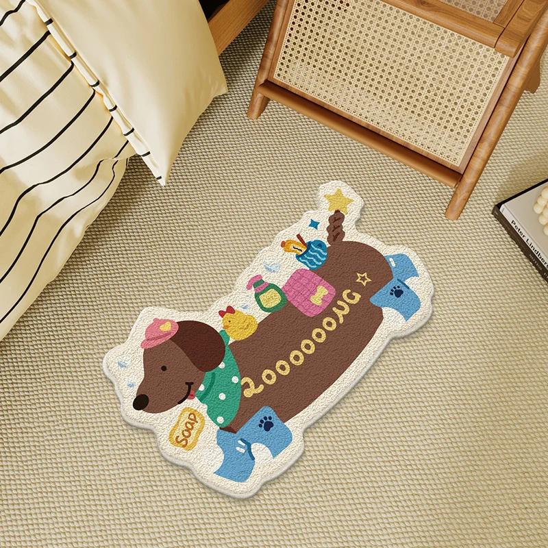 Novelty Dachshund-Shaped Plush Absorbent Bath & Entry Rug with Non-Slip Backing