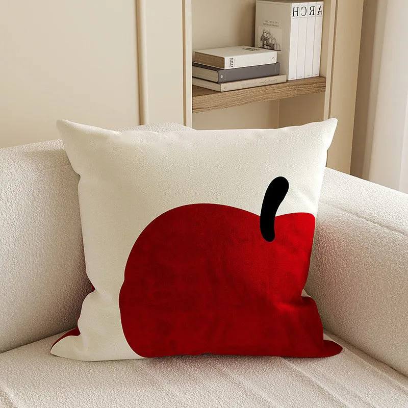 Minimalist Oversized Apple Graphic Linen-Blend Throw Pillow Cover with Hidden Zipper
