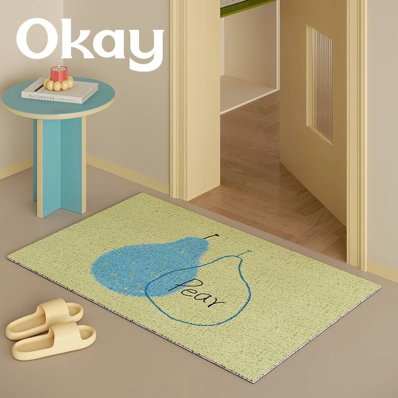 Low-Pile Absorbent Entrance Doormat with Pear Illustration and Non-Slip Backing