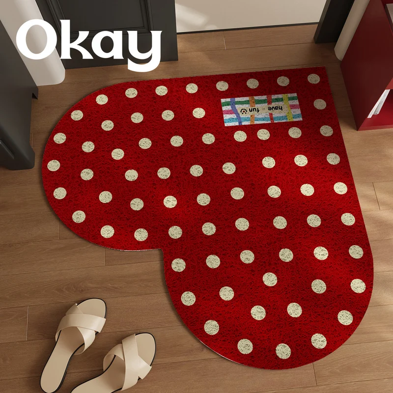 Heart-Shaped Anti-Slip Polka Dot Floor Rug for Entryway and Bedroom