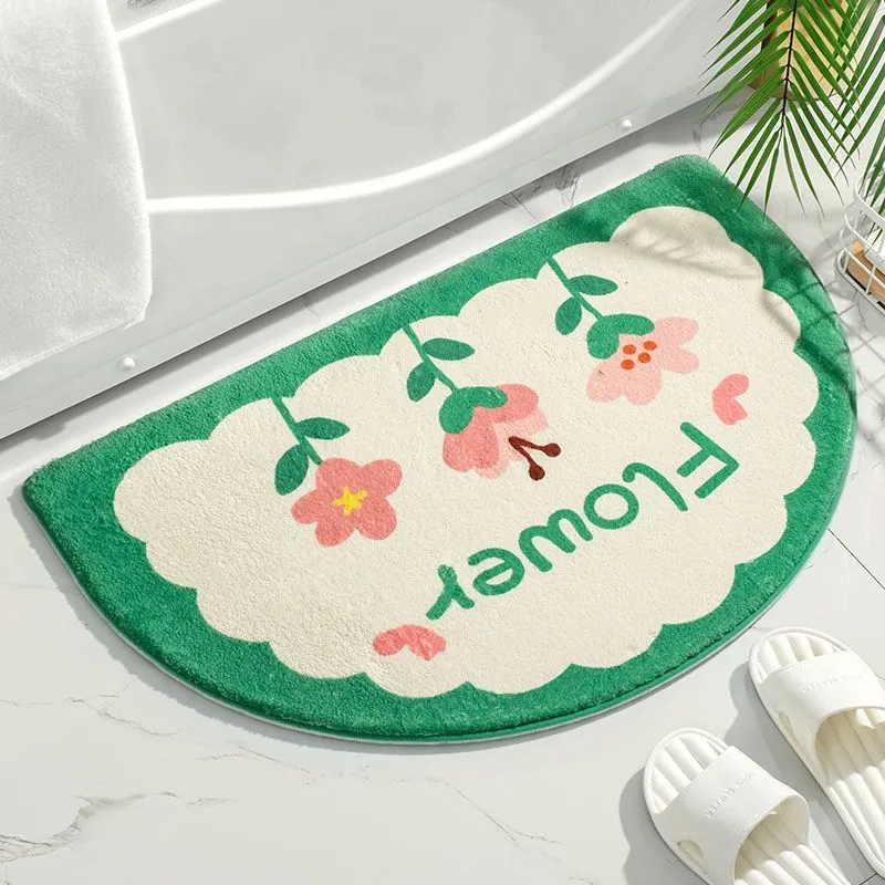 Half-Moon Tufted Floral Bath Rug Mat with Non-Slip Back