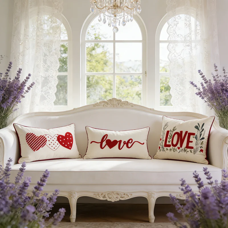 Bestickte tuftierte LOVE botanische Akzentkissenbezug