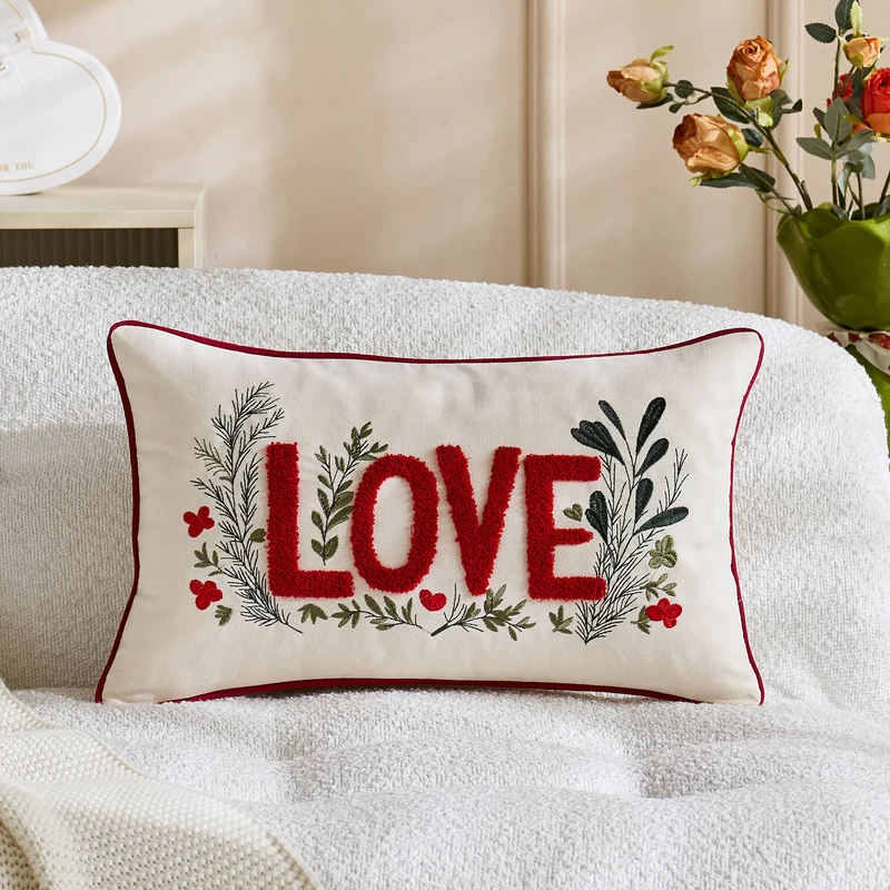 Bestickte tuftierte LOVE botanische Akzentkissenbezug