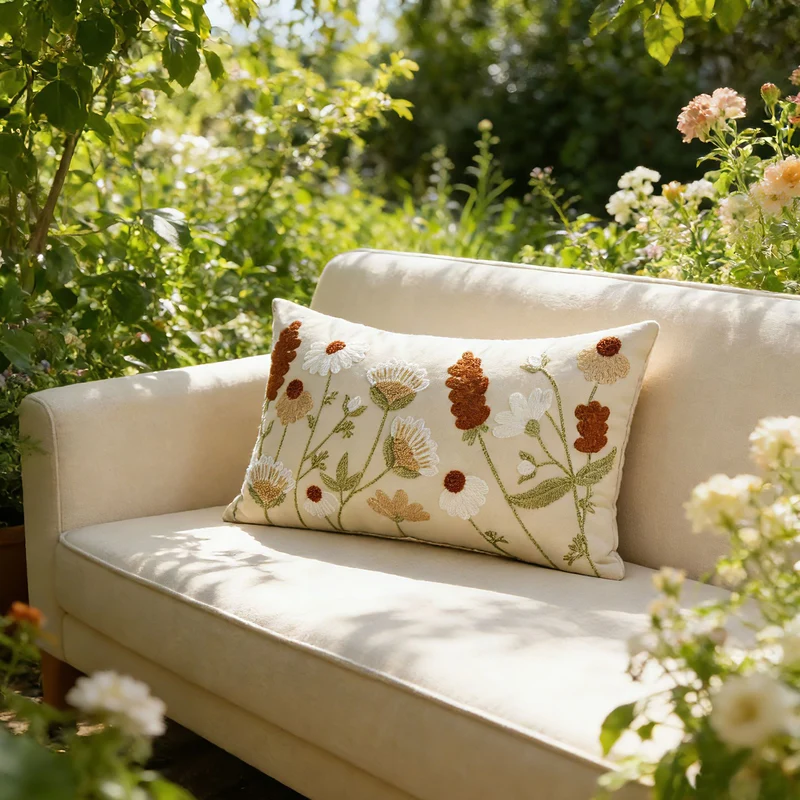 Bestickte florale Lendenkissenbezug